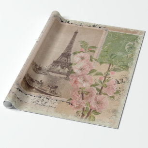 Eiffel Tower Paris  Ephemera Script Floral Cadeaupapier