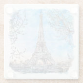 Eiffel Tower Paris Frankrijk Hand Drawn Waterverf Glazen Onderzetter (Achterkant)