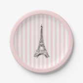 Eiffel Tower Paris Illustration Pink Stripe Papieren Bordje (Voorkant)