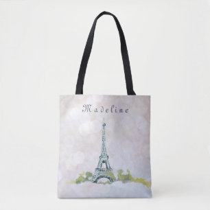 Eiffel Tower Paris Ink Schets op Roze Sparkle Draagtas