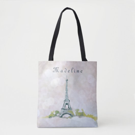 Eiffel Tower Paris Ink Schets op Roze Sparkle Draagtas (Voorkant)