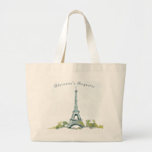 Eiffel Tower Paris inktketting met Jouw naam Grote Tote Bag