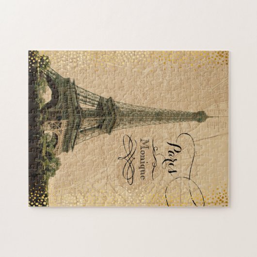 Eiffel Tower Paris  kaart monogram Naam Legpuzzel (Horizontaal)