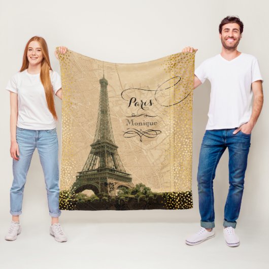 Eiffel Tower Paris  Map Gold Stippen Monogram Fleece Deken (In situ)