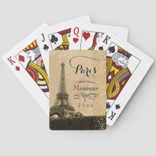 Eiffel Tower Paris Map Gold Stippen Monogram Pokerkaarten