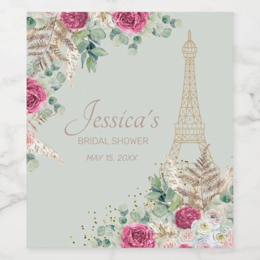 Eiffel Tower Paris Mint Green Vrijgezellenfeest Wijn Etiket (Enkel label)