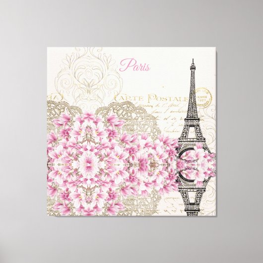 Eiffel Tower, Paris Pink Magnolia Canvas Afdruk (Voorkant)