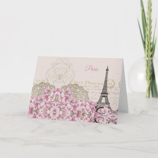 Eiffel Tower, Paris Pink Magnolia Kaart (Voorkant)