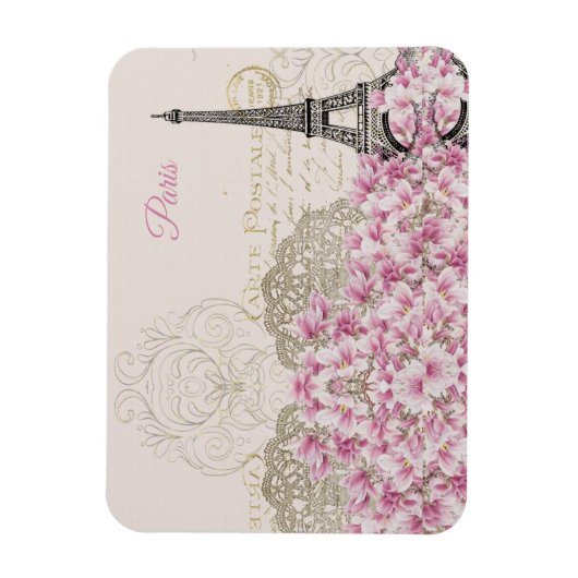 Eiffel Tower, Paris Pink Magnolia Magneet (Verticaal)