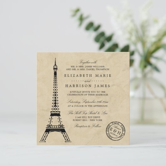 Eiffel Tower Paris Postmark Weddenschap Kaart (Staand voorkant)