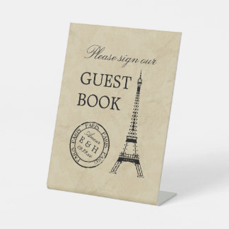 Eiffel Tower Paris Postmark Weddenschap Reclamebord Met Voetstuk