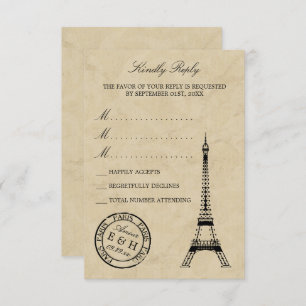 Eiffel Tower Paris Postmark Weddenschap RSVP Kaartje