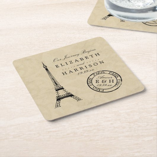 Eiffel Tower Paris Postmark Weddenschap Vierkante Kartonnen Onderzetter (Schuin)