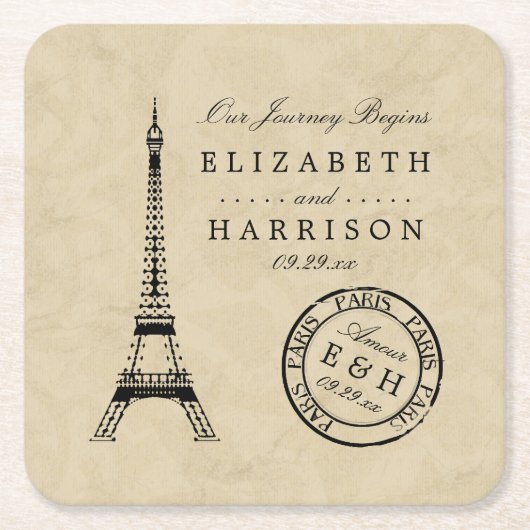 Eiffel Tower Paris Postmark Weddenschap Vierkante Kartonnen Onderzetter (Voorkant)