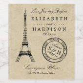  Eiffel Tower Paris Postmark Weddenschap Wijn Etiket (Enkel label)