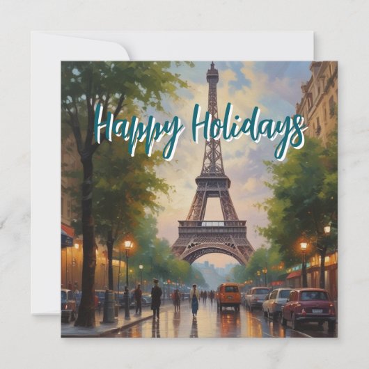 Eiffel Tower Paris Reis Retro Art Feestdagenkaart (Voorkant)