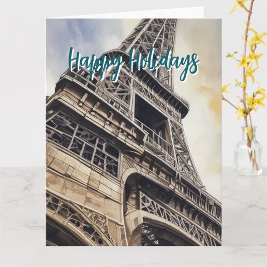 Eiffel Tower Paris Reis  Retro Art Kaart (Gele Bloem)