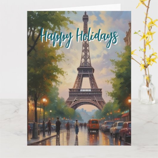 Eiffel Tower Paris Reis  Retro Art Kaart (Gele Bloem)