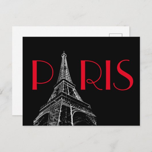 Eiffel Tower Paris Reizen Black White Red Pop Art Briefkaart (Voorkant / Achterkant)