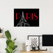 Eiffel Tower Paris Reizen Black White Red Pop Art Poster (Thuiskantoor)