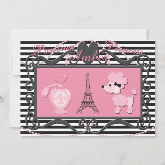 Eiffel Tower Paris Roze Podle Baby shower nodigt u Kaart (Achterkant)