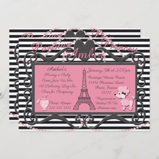 Eiffel Tower Paris Roze Podle Baby shower nodigt u Kaart (Voorkant / Achterkant)