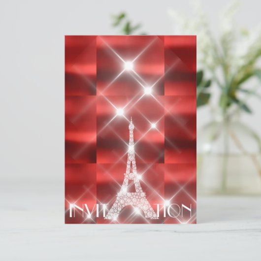 Eiffel Tower Paris Sparkly Stars Red Wine Diamond Kaart (Staand voorkant)