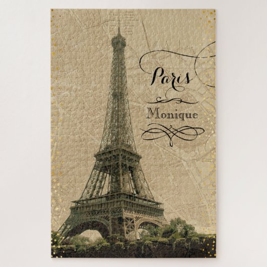 Eiffel Tower Paris Vintage Monogram Name Legpuzzel (Verticaal)