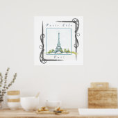 Eiffel Tower Paris Waterverf Victoriaans grens Poster (Keuken)