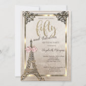 Eiffel Tower,Pink Bow Border 50th Birthday Party Kaart (Voorkant)