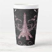 Eiffel Tower Pink Floral Swirls Latte Mok (Voorkant)