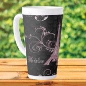 Eiffel Tower Pink Floral Swirls Latte Mok