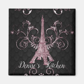 Eiffel Tower Pink Floral Swirls Magnet Magneet (Voorkant)