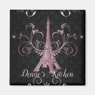 Eiffel Tower Pink Floral Swirls Magnet Magneet