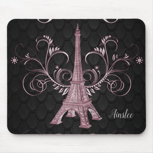 Eiffel Tower Pink Floral Swirls Muismat (Voorkant)