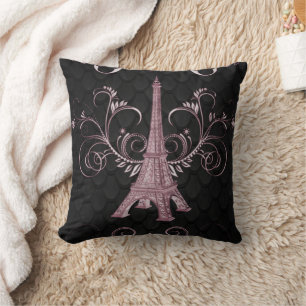 Eiffel Tower Pink Floral Swirls Pillow Kussen