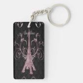 Eiffel Tower Pink Floral Swirls Sleutelhanger (achterkant)