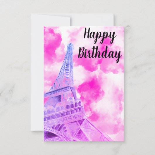 Eiffel Tower Pink Happy Birthday Post Kaart (Voorkant)