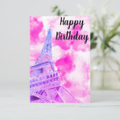 Eiffel Tower Pink Happy Birthday Post Kaart (Staand voorkant)