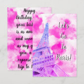 Eiffel Tower Pink Happy Birthday Post Kaart (Voorkant / Achterkant)
