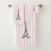 Eiffel Tower Pink Stripe Bath Towel Set (En situation)