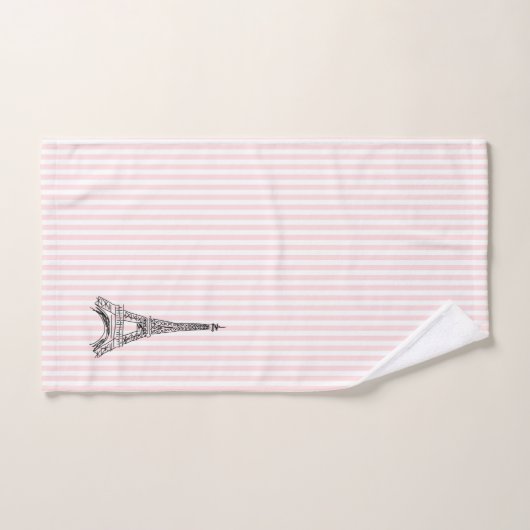Eiffel Tower Pink Stripe Bath Towel Set (Serviette à main)