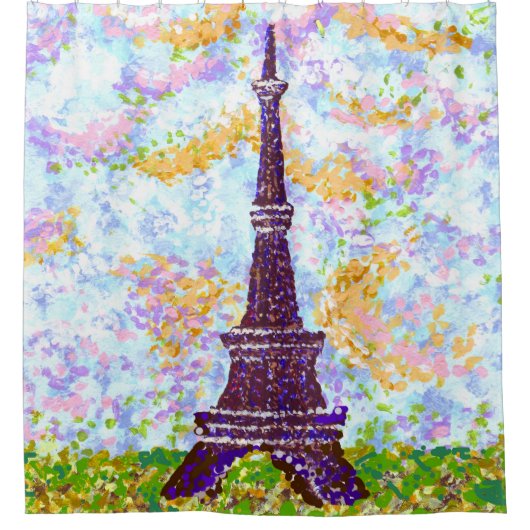 Eiffel Tower Pointillism Spring Landscape Douchegordijn (Voorkant)