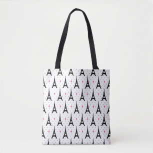 Eiffel Tower Polka Dots & Hearts Pattern Draagtas