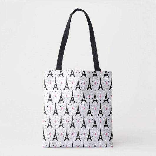 Eiffel Tower Polka Dots & Hearts Pattern Draagtas (Voorkant)