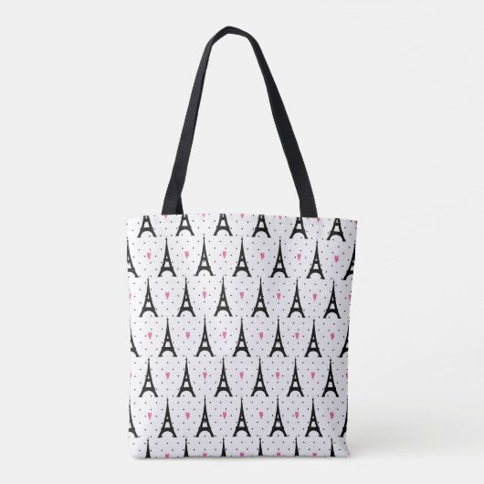 Eiffel Tower Polka Dots & Hearts Pattern Draagtas (Achterkant)