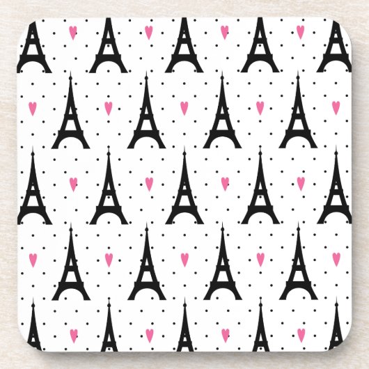 Eiffel Tower Polka Dots & Hearts Pattern Drankjes Onderzetter (Voorkant)