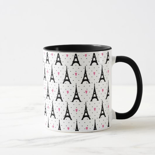 Eiffel Tower Polka Dots & Hearts Pattern Mok (Rechts)