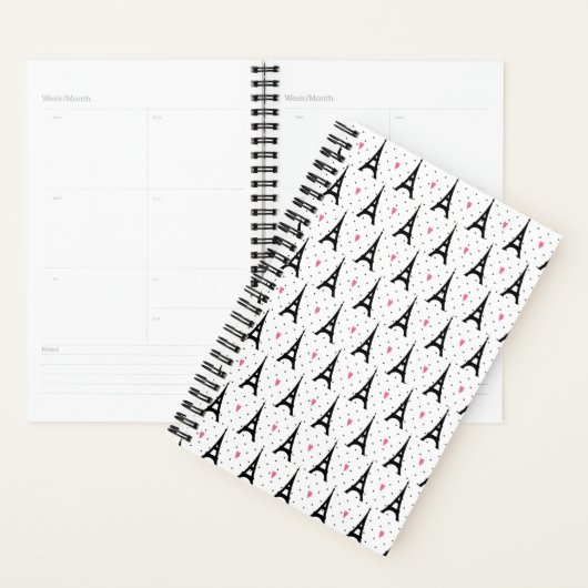 Eiffel Tower Polka Dots & Hearts Pattern Planner (Display)