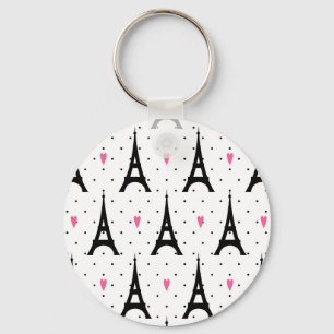 Eiffel Tower Polka Dots & Hearts Pattern Sleutelhanger